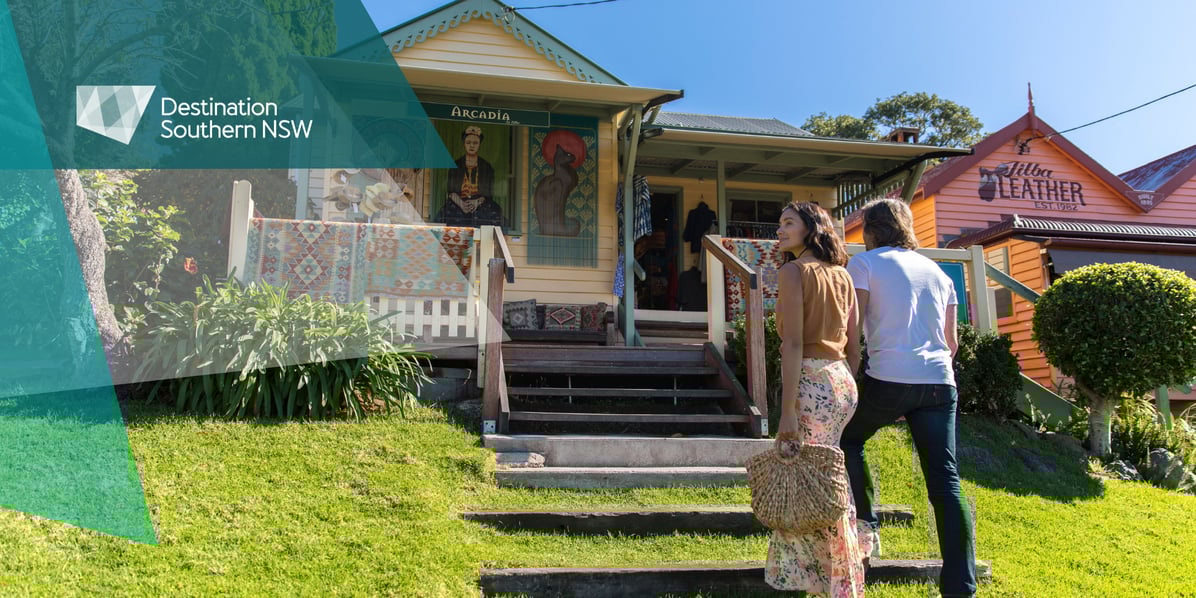 Couple enjoying a day of shopping in Central Tilba